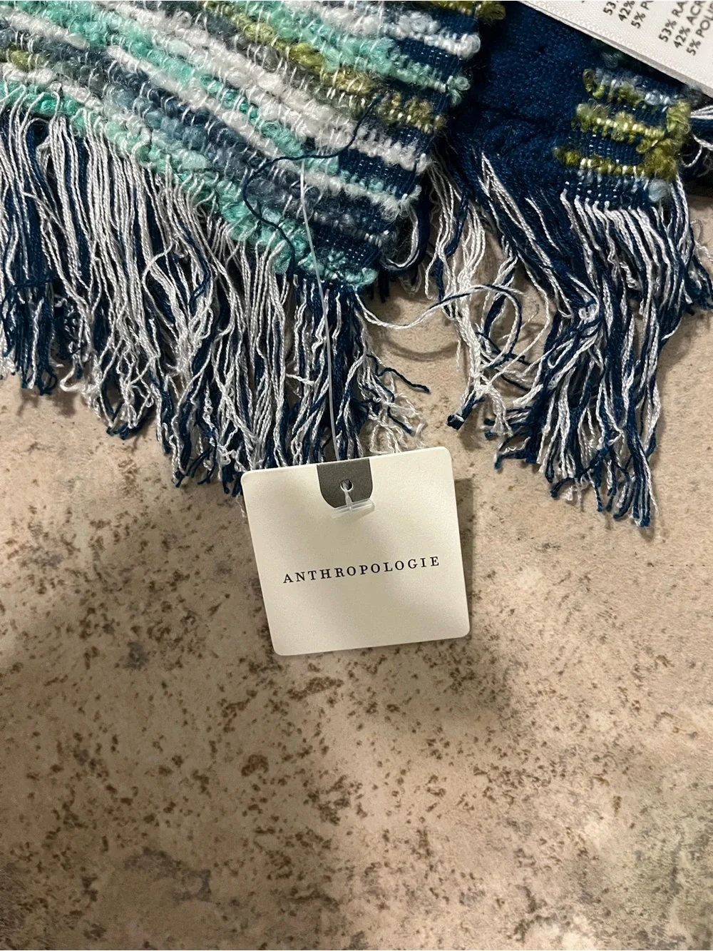 Anthropologie Fringed Ines Throw Blanket Green Blue NWT